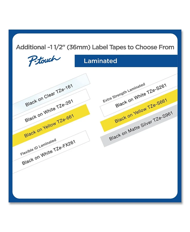 Brother P-Touch TzES961 1.4 in. x 26.2 ft. TZ Extra-Strength Adhesive Laminated Labeling Tape - Black on Matte Silver