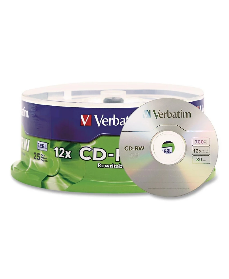 Verbatim 95155 700 Mb/80 min 12x Cd-rw Rewritable Disc - Silver (25/Pack