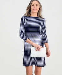 Style & Co. Petite Striped Knit Envelope-Neck 3/4-Sleeve Dress, Macy's Exclusive