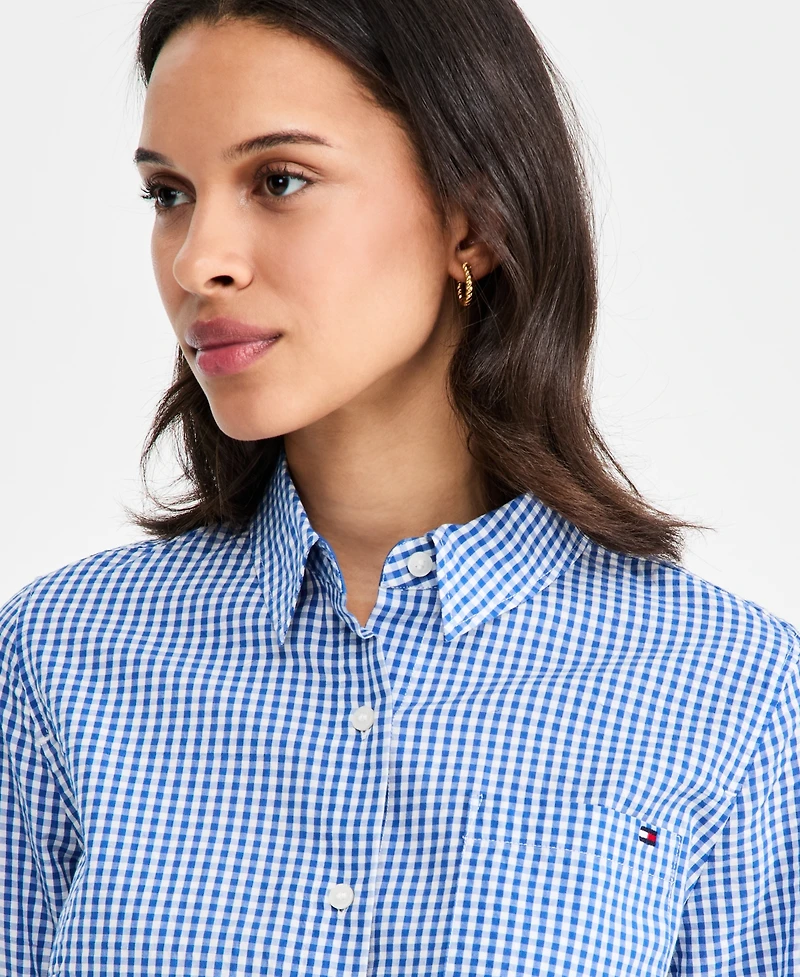 Tommy Hilfiger Women's Gingham Print Roll-Tab Shirt