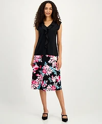 Kasper Women's Mixed-Media Ruffled Top, Regular & Petite