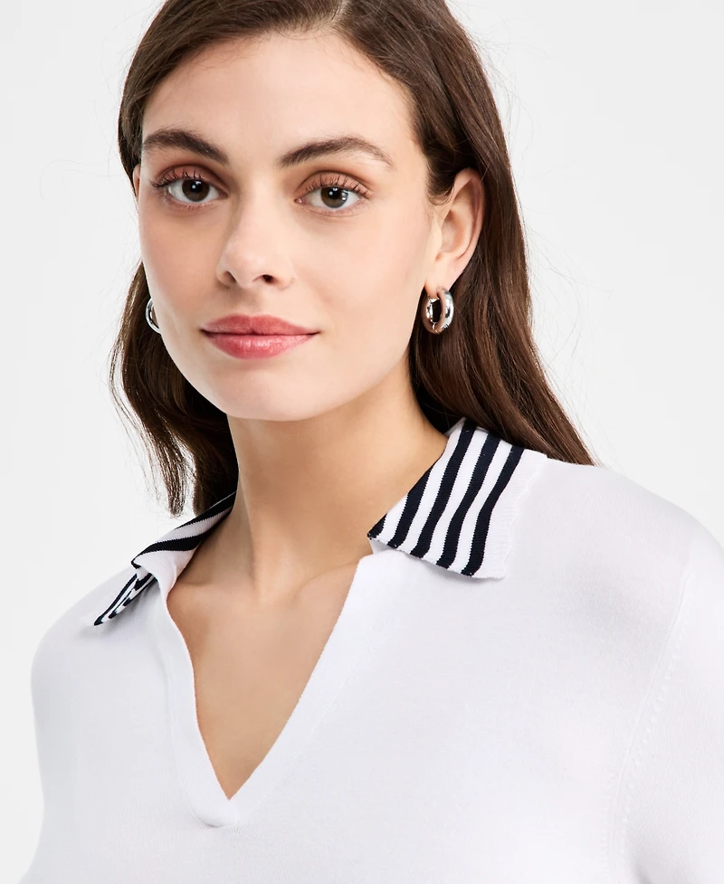 Nautica Women's Striped Johnny-Collar Sweater
