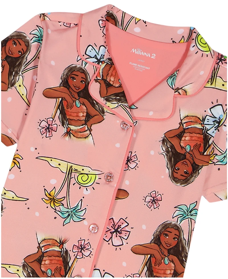 Moana Girls' Toddler 2T-4T All Over Print Top and Shorts, 2-Piece Pajama Set
