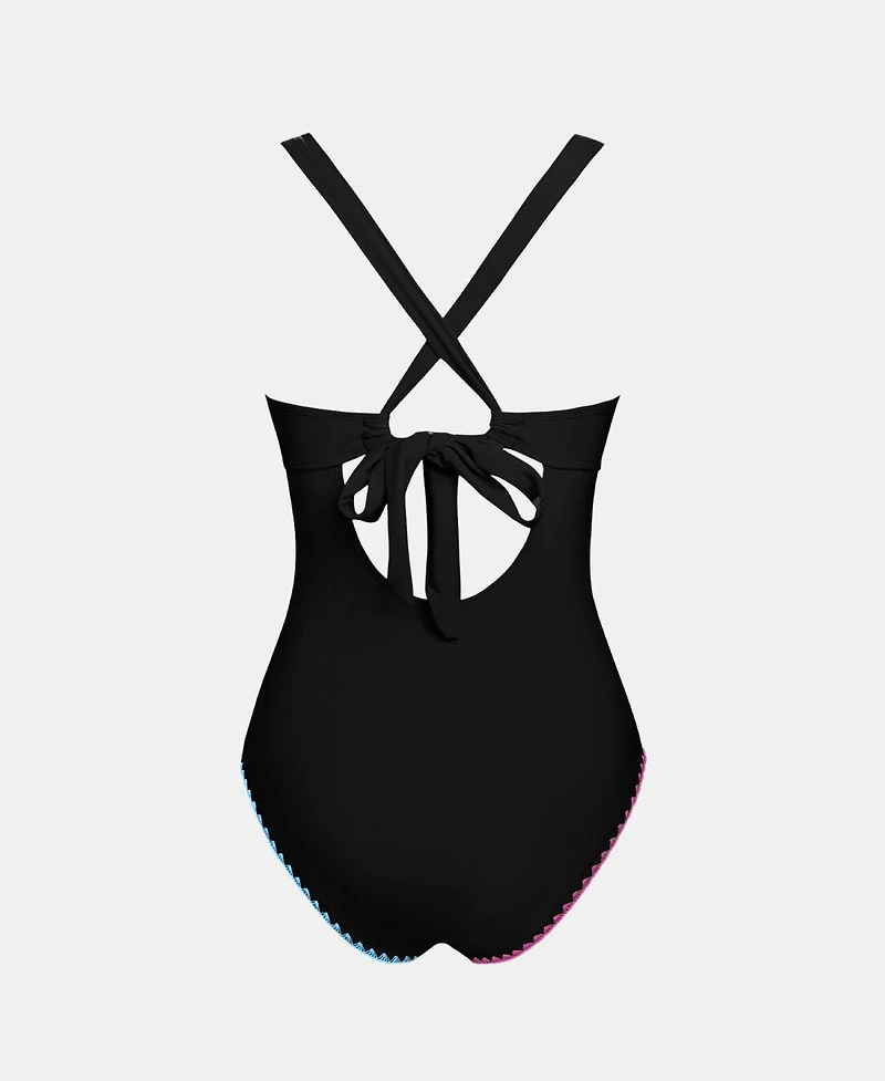 Cupshe Women's V-Neck Ruched Crisscross Back One-Piece Swimsuit