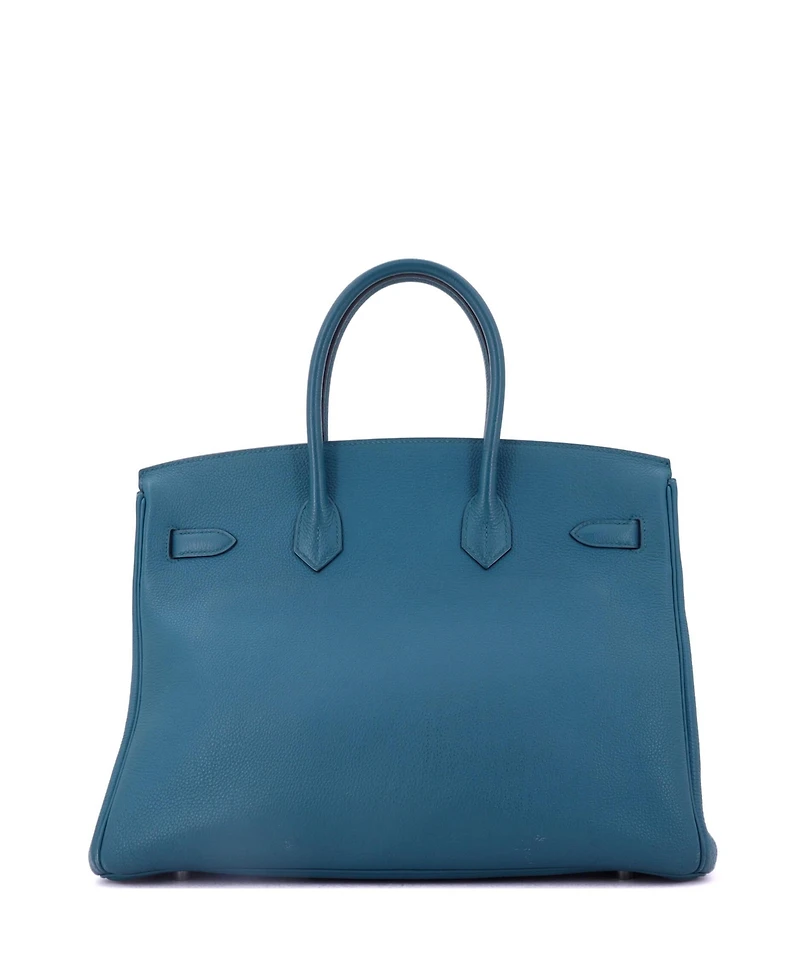 Pre-Owned HERMES Birkin 35 Handbag Blue Togo with Palladium Hardware