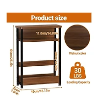 gaomon Walnut Narrow Side Table Nightstand, Storage Shelf & Magazine Rack Slim Organizer for Small Bathroom Bedroom
