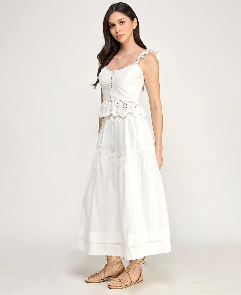 Seni & Cade Juniors' Button Up Eyelet Top Midi Skirt, 2-Piece Set