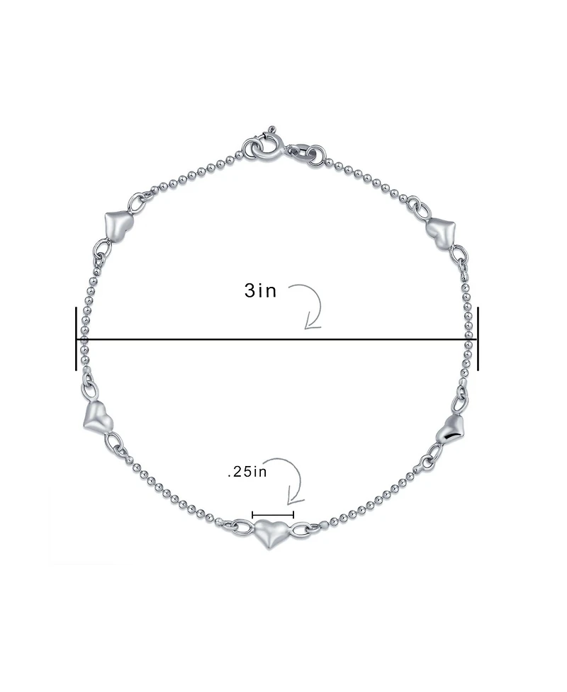 Bling Jewelry Multi Puff Station Hearts Charm Anklet Ankle Bracelet Beaded Ball Chain Sterling Silver 9 Inch Flexible