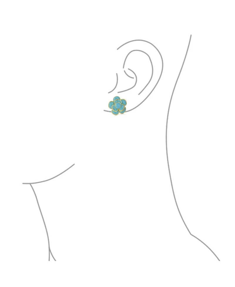 Bling Jewelry Set of 2 Fashion Enamel 3D Blue White Rose Flower Clip-On Earrings Gold Plated