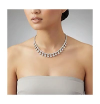 Cubic Zirconia Sterling Silver White Gold Plated Evening Necklace