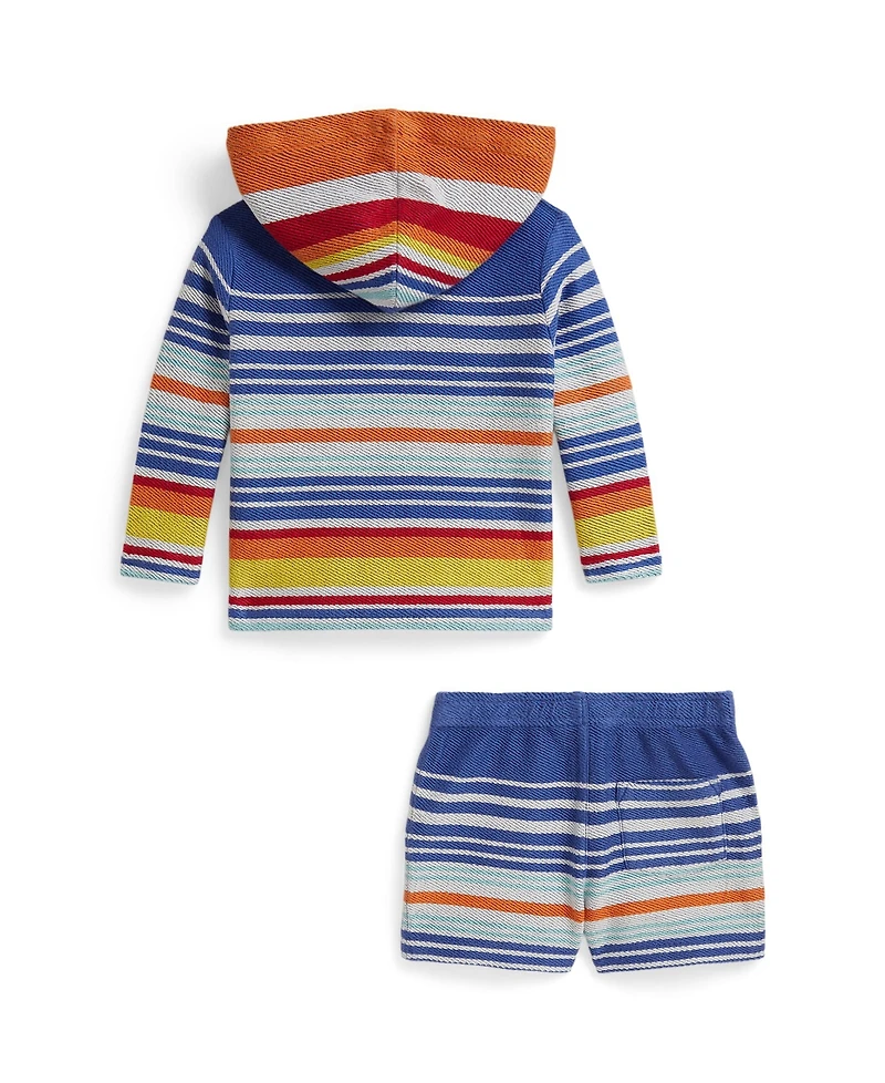 Polo Ralph Lauren Baby Boys' Striped Long-Sleeve Terry Hoodie and Shorts, 2-Piece Set