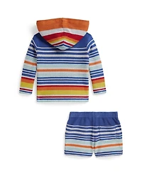 Polo Ralph Lauren Baby Boys' Striped Long-Sleeve Terry Hoodie and Shorts, 2-Piece Set