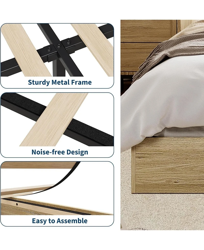 gaomon Solid Wood Platform Bed, Floor-Standing Bed Frame with Wooden Slats, Minimalist Space-Saving