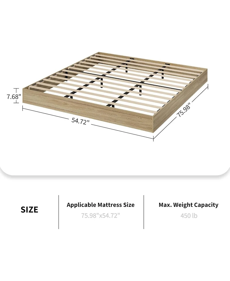 Gaomon Wood Platform Bed Frame, Solid Wood, No Headboard, Floor-Standing, Sturdy Slat Support, Box Spring Needed, Walnut
