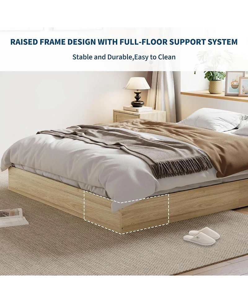Gaomon Wood Platform Bed Frame, Solid Wood, No Headboard, Floor-Standing, Sturdy Slat Support, Box Spring Needed