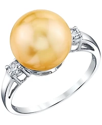Macy's Cultured Golden South Sea Pearl (10mm) & Diamond (1/8 ct. t.w.) Ring in Sterling Silver