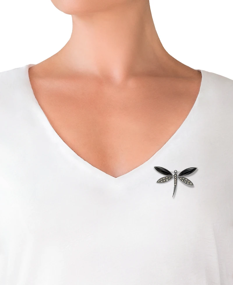 Macy's Marcasite (0.45 ct. t.w.) & Onyx Dragon Pin in Sterling Silver