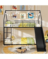 Slickblue Kids House Style Metal Low Bunk Bed, Twin Over Twin