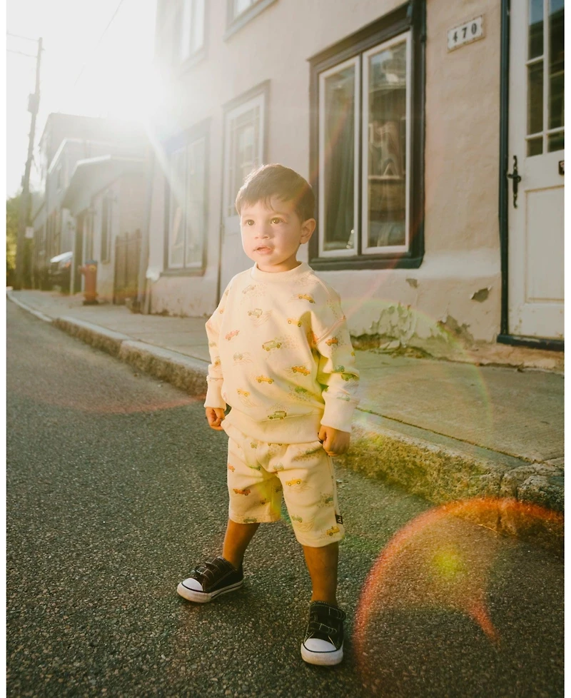 Draft - Deux par Baby Boys French Terry Shorts Beige Jeep Print