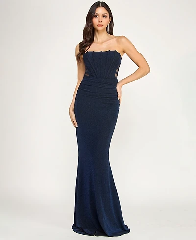 City Studios Juniors' Glitter Knit Strapless Gown
