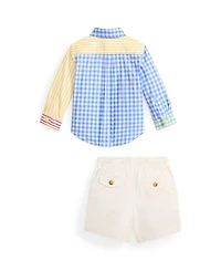 Polo Ralph Lauren Baby Boys' Poplin Fun Long-Sleeve Shirt and Shorts, 2-Piece Set