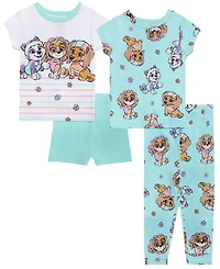 Paw Patrol Girls' Toddler 2T-4T Graphic Tops, Shorts and Pants, 4-Piece Pajama Set