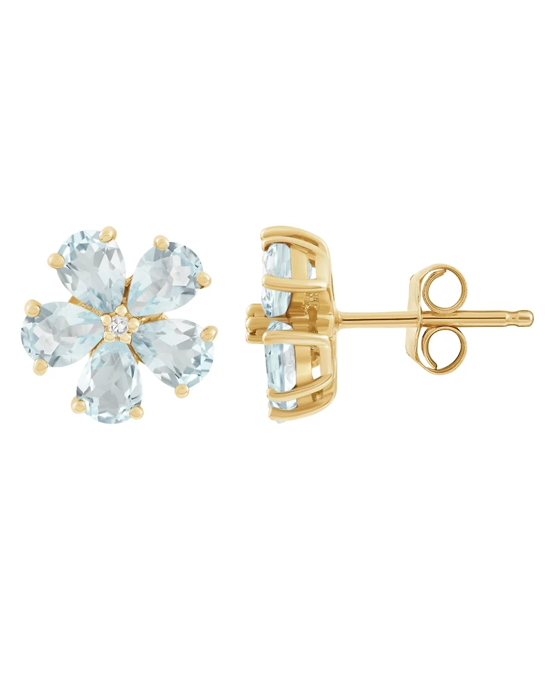 Macy's Aquamarine (1-1/3 ct. t.w.) and Diamond Accent Flower Stud Earrings in 14k Yellow Gold