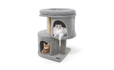 Aostirmotor Space-Saving Cat Tree, 26-Inch Compact Cat Tower with Anti-Tip Design, 2 Condos & Sisal Scratching Posts for Small Spaces