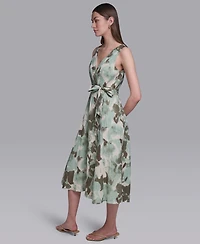 Halston Women's V-Neck Self Sash Dress