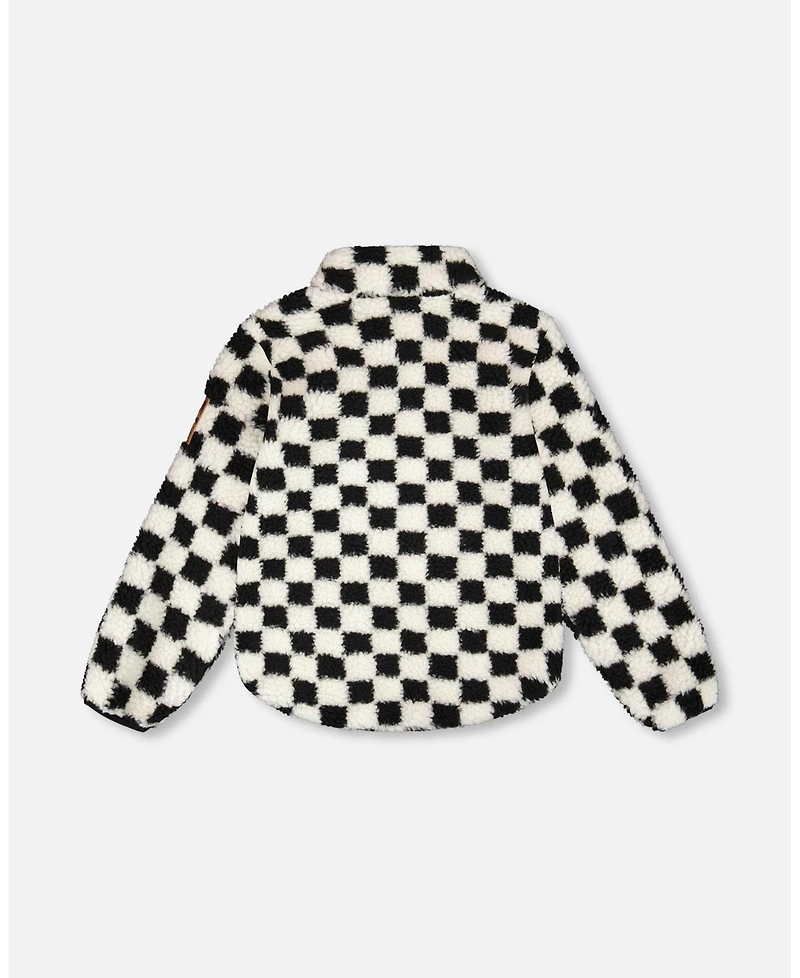 Deux par Unisex Sherpa Jacket Black Checkerboard - Baby