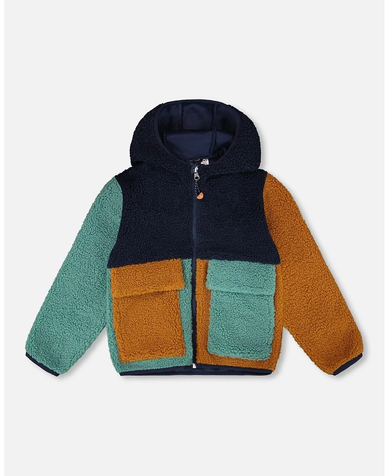 Deux par Baby Boys Sherpa Jacket Navy Colorblock