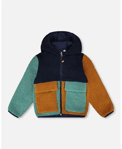Deux par Baby Boys Sherpa Jacket Navy Colorblock