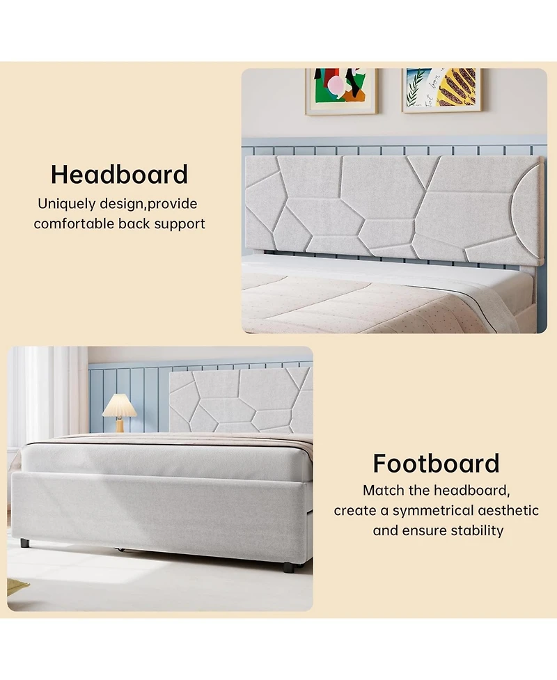 gaomon full upholstered trundle bed with pull-out platform and wood slats for space-saving use