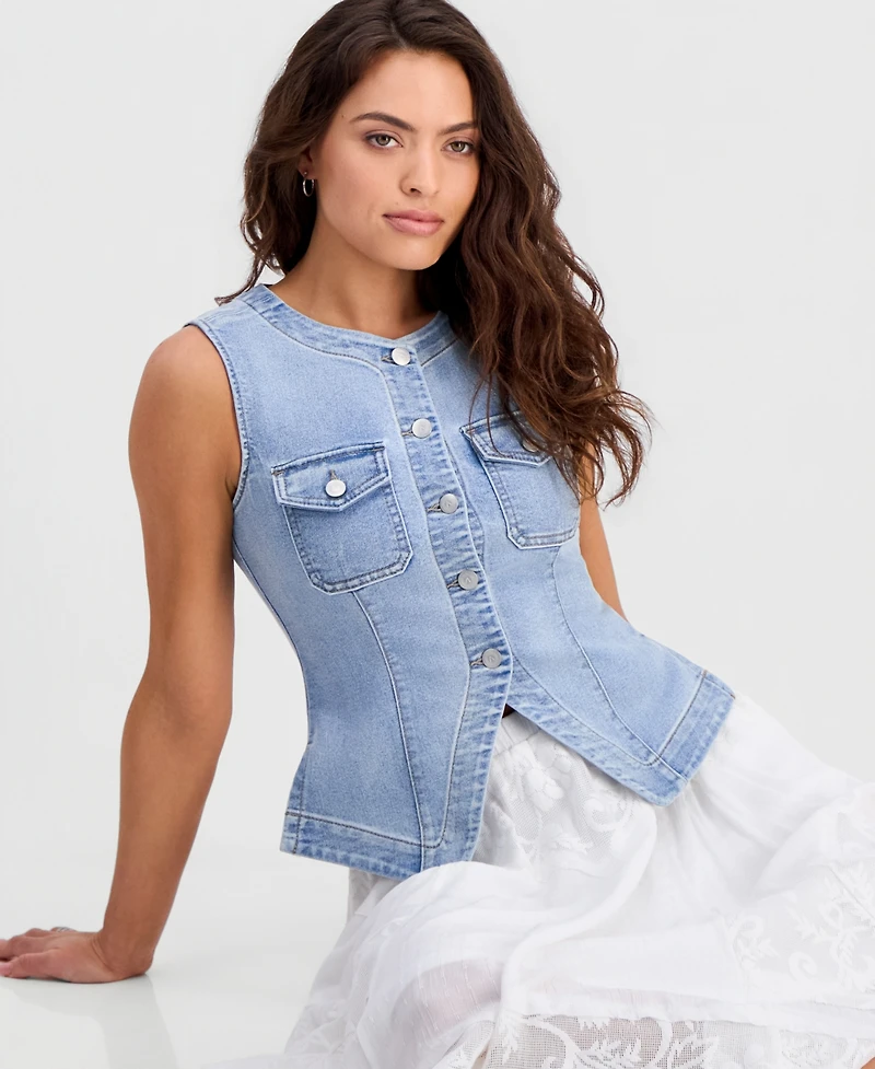 And Now This Petite Denim Flyaway Vest, Macy's Exclusive