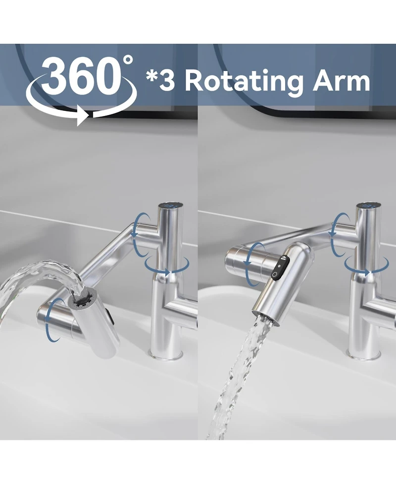 Rainsken Kitchen Faucet with Pull Down Sprayer, High Arc 360° Swivel Brushed Nickel, 3-Mode Spray Head, for Farmhouse Modern Laundry Rv Bar