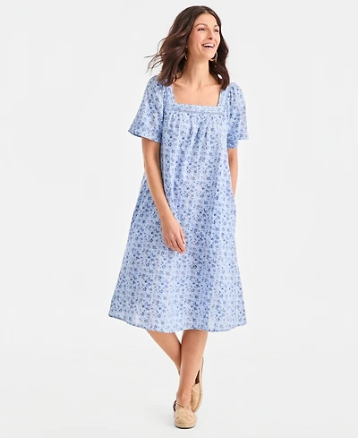 Style & Co Women's Printed Square-Neck Midi Dress, Macy's Exclusive