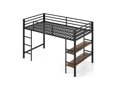 Slickblue Twin Low Loft Bed with Ladder and Shelf Storage for Kids