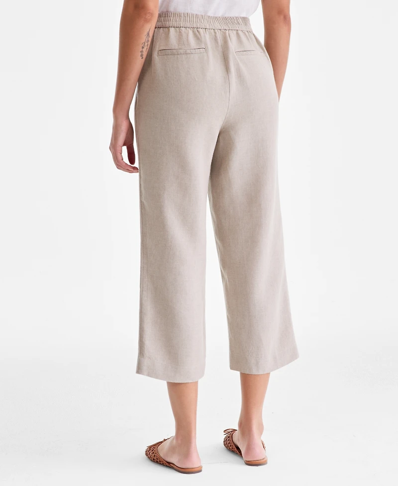 Charter Club Women's 100% Linen Solid Cropped Pull-On Pants, Created for Macy's