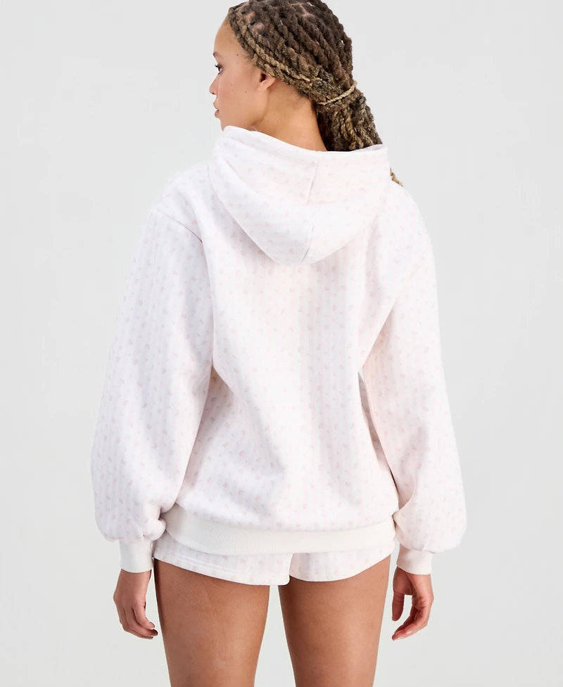 The Happy Camp3r Juniors' Floral Print Logo Hooded Sweatshirt