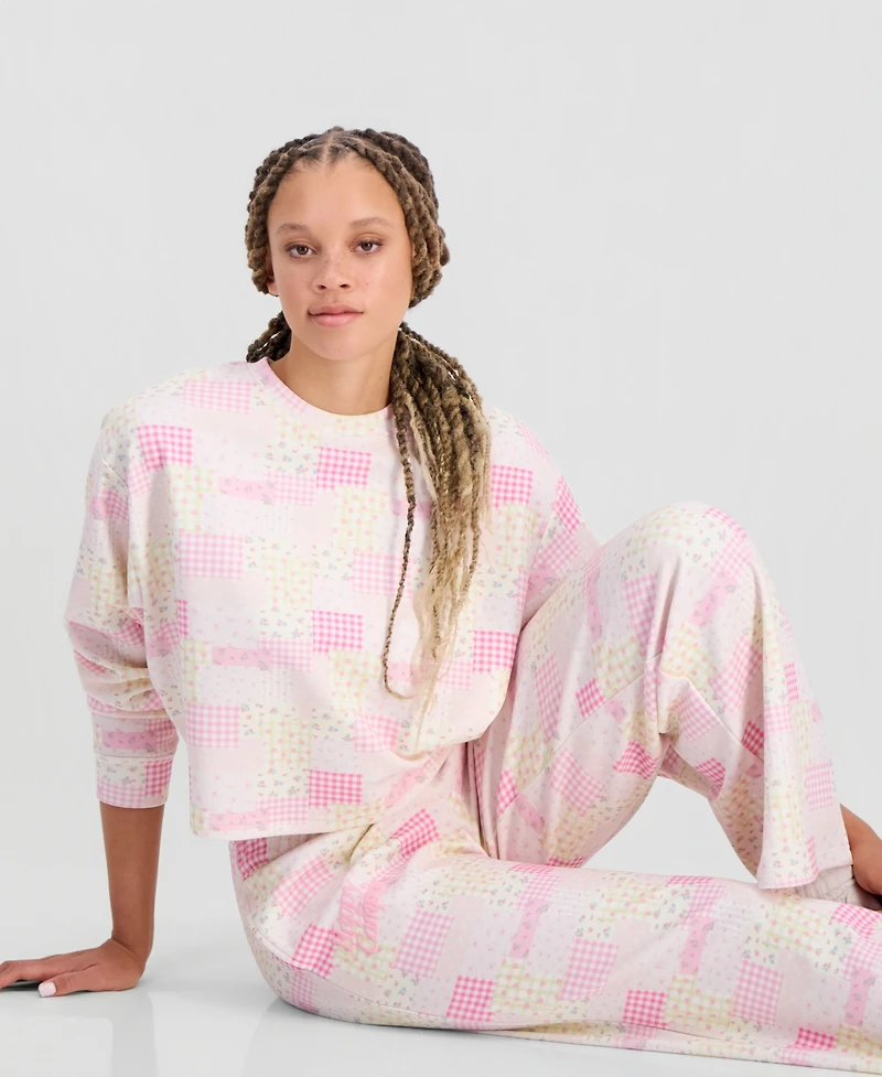 The Happy Camp3r Juniors' Patchwork Print Crewneck Sweatshirt