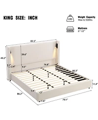 Boyel Living King Size Upholstered Bed Frame with High Wingback Headboard and Usb Port