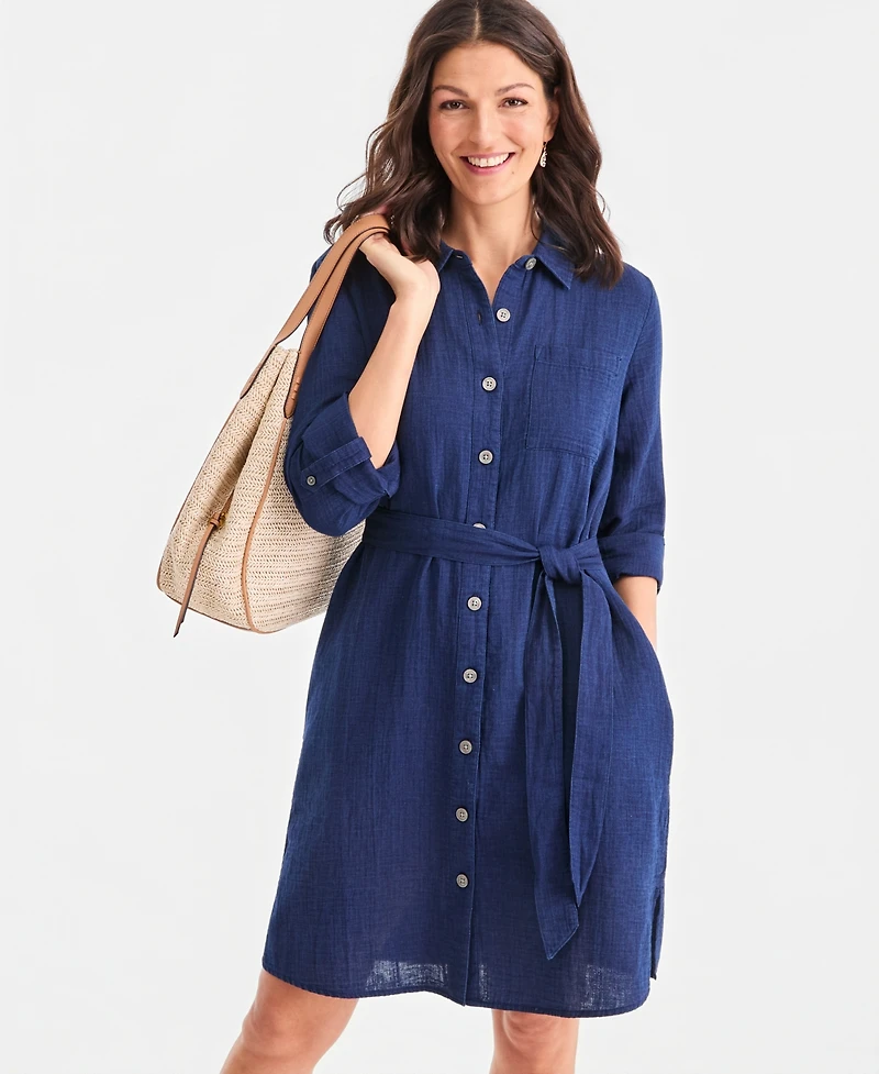Style & Co Petite Cotton Belted Shirtdress, Macy's Exclusive