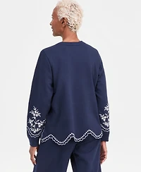 Style & Co Petite Long-Sleeve Trim Eyelet Knit Crew Neck Top, Macy's Exclusive