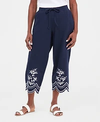 Style & Co Petite Trim Eyelet Wide-Leg Knit Pants, Macy's Exclusive
