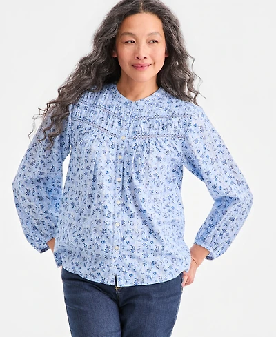 Style & Co Women's Printed Pintuck-Yoke Blouse, Macy's Exclusive