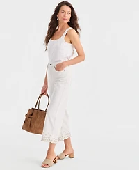 Style & Co Petite Wide-Leg Embroidered Scallop High-Rise Cropped Jeans, Macy's Exclusive