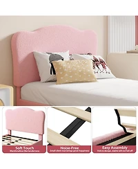 gaomon Twin Kids Velvet Bed Frame with Scallop Headboard, Upholstered Platform, Wood Slats