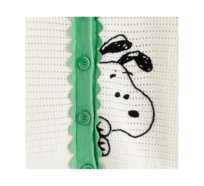Chinti & Parker Women's Cotton Snoopy Crochet Peekabo Cardigan