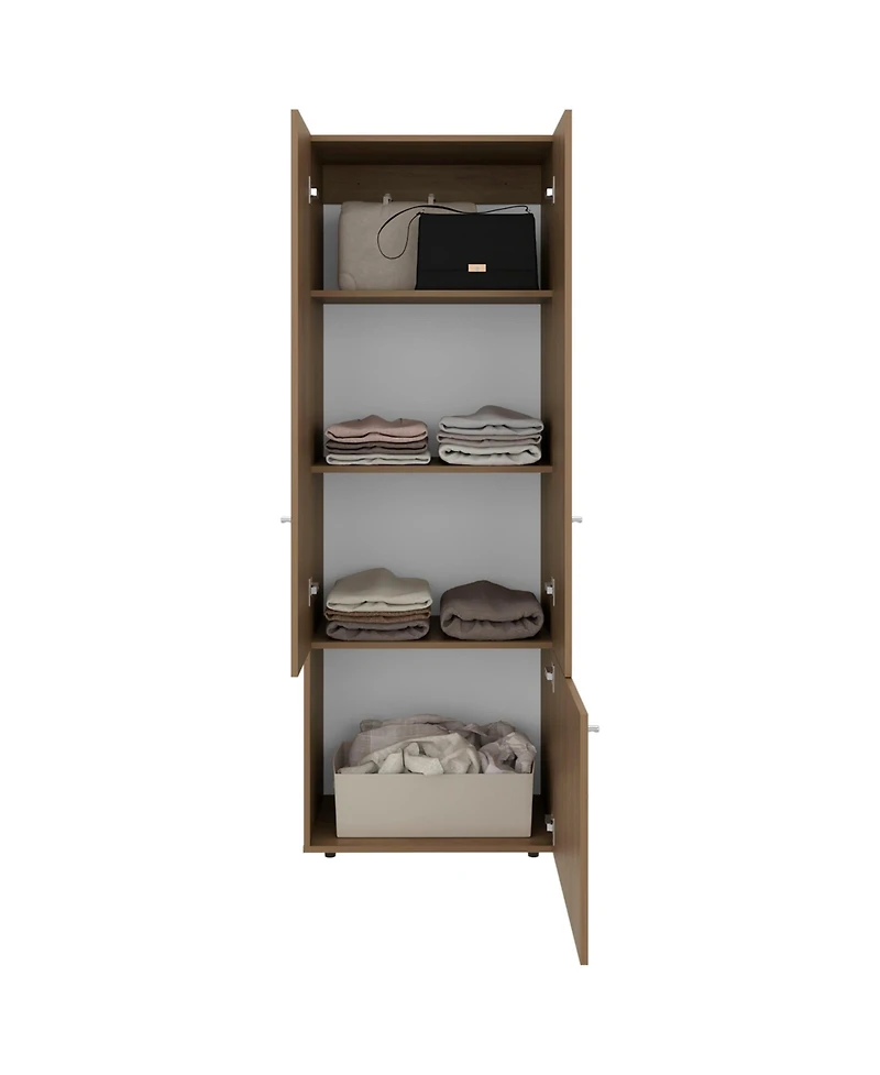 Fm Furniture Tolleson 3-Door Tall Wardrobe Cabinet with 4 Shelves – Freestanding Storage Armoire for Bedroom or Entryway