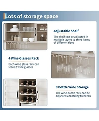 Gaomon 72" Farmhouse Coffee Bar Cabinet with Wine Rack & Glass Holder